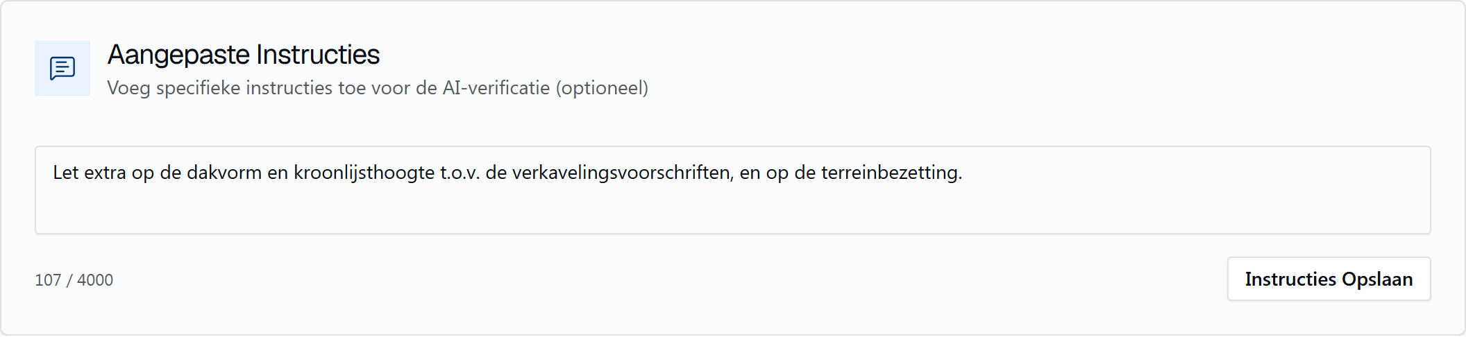 Het veld Aangepaste Instructies