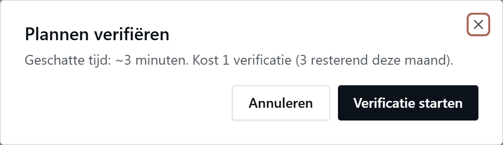 Bevestigingsvenster Plannen verifi&euml;ren